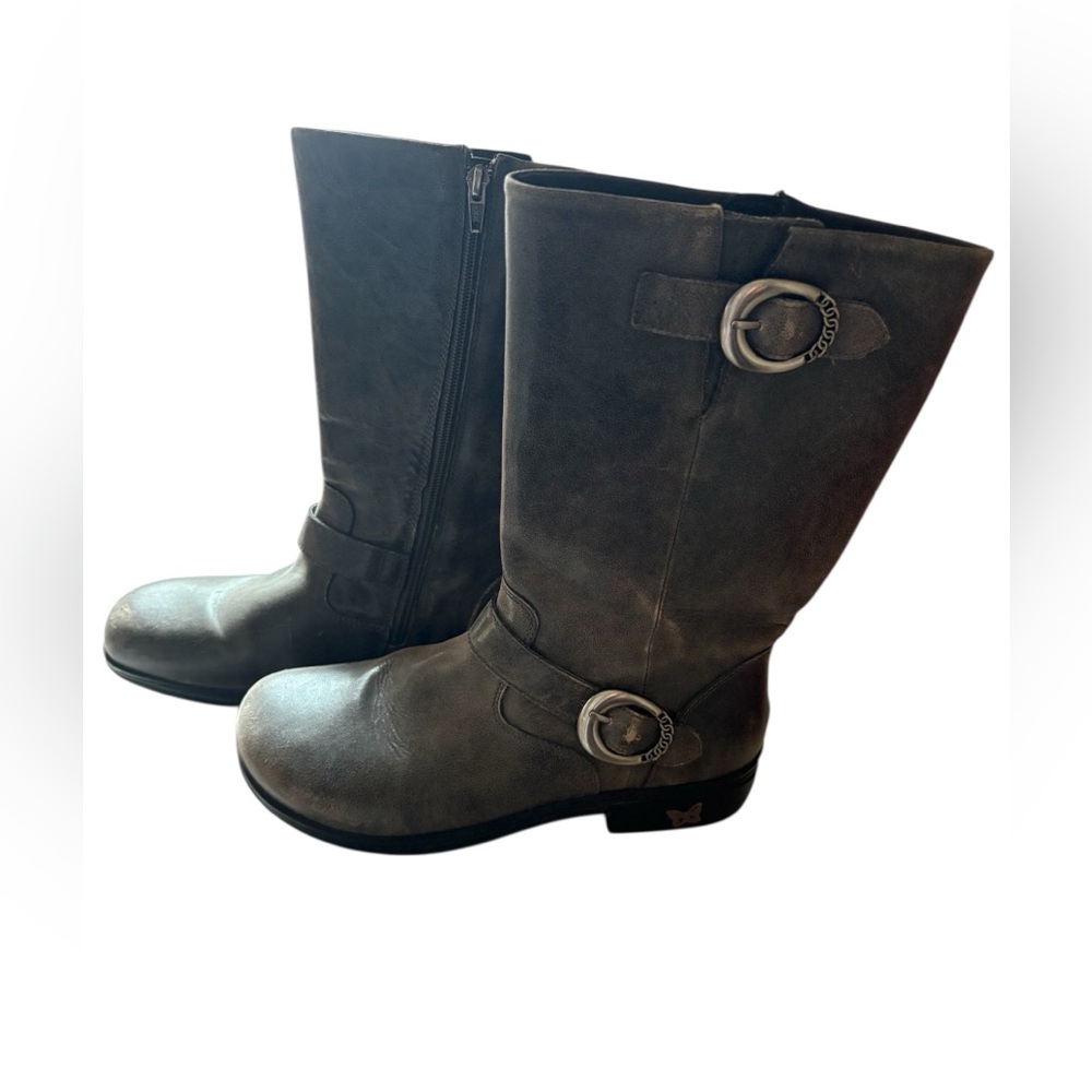 Alegria Gray Brown Mid-Calf Combat Boots with Buckle